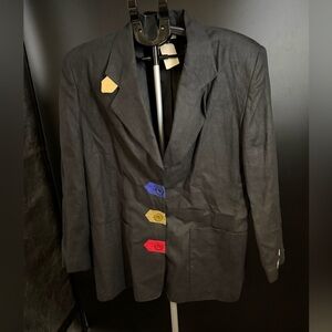 CASUAL CORNER Vintage Black Linen Colorful Buttons Women 80’s Blazer Jacket NWT